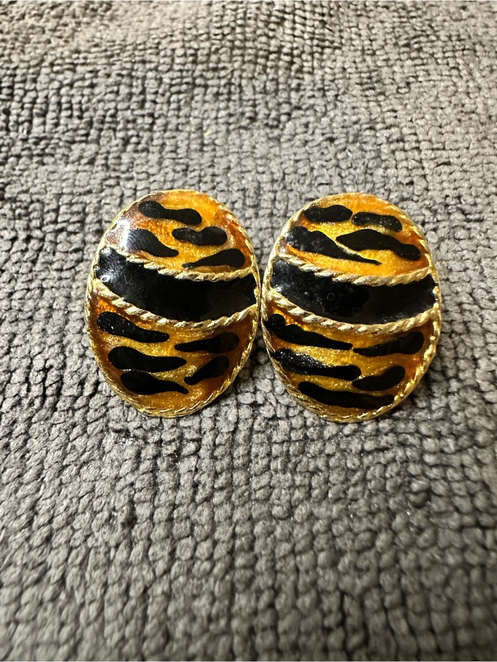 Gold and Black Enamel Oval Earrings
